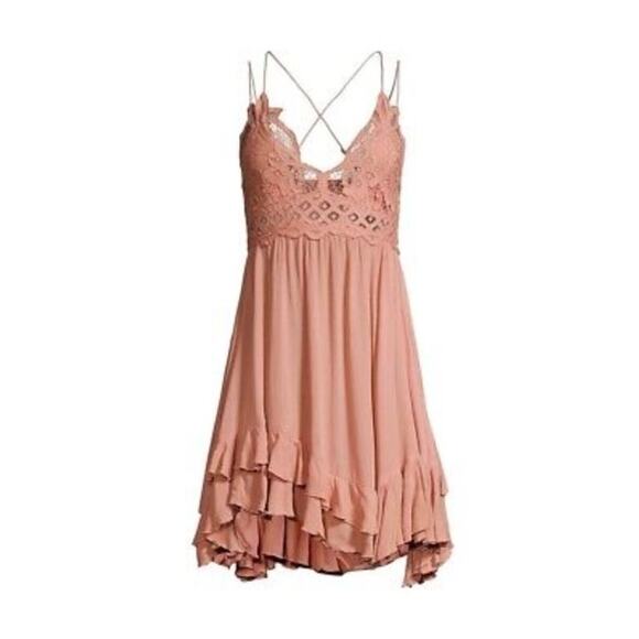 FREE PEOPLE ONE Adella Ruffle Tiered Slip Dress Boho Fairy Balletcore Pink Sz XS - Picture 6 of 15